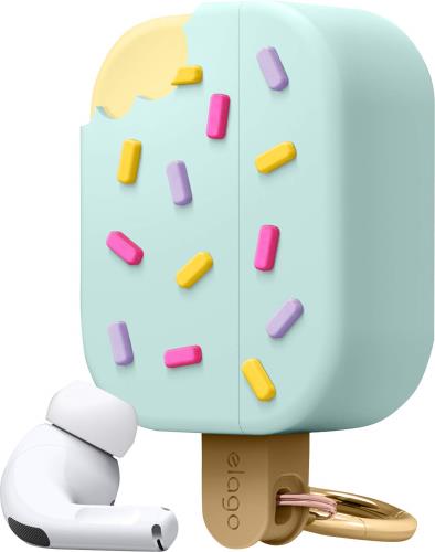 elago AirPods Pro 対応 ケース カラビナ 付き シリコン カバー おしゃれ かわいい デザイン ケースカバー 耐衝撃 衝撃 吸収 保護 アクセサリー [ AirPodsPro MWP22J/A エアーポッズPro エアーポッズプロ 対応 ] ICE CREAM ミント