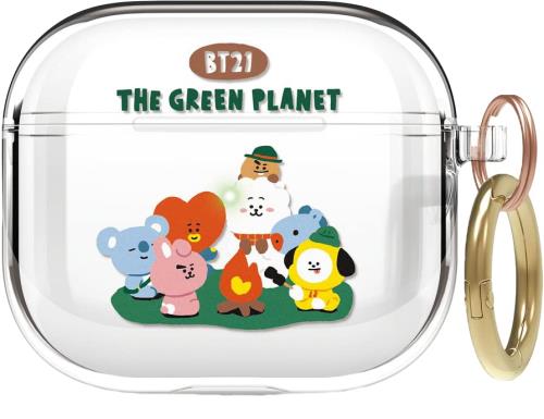 elago AirPods 3 対応 ケース クリア BT21 グッズ クリアケース カラビナ 付き アクセサリー [ Apple AirPods3 エアポッツ エアーポッズ 3世代 アップル エアポッツ3 第3世代 対応 ] LINE FRIENDS BT21 THE GREEN PLANET キャンピング