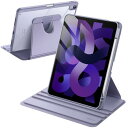 JEDirect 回転ケース iPad Air 11インチ M2 (2024)、iPad Air 5/4用 (2022/2020、第5/4世代、10.9インチ) Pencilホルダー付き 360°回転保護 スタンドカバー クリアバック 自動ウェイク/スリープ (パープル)