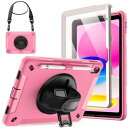 JEDirect iPad 10 ケース(10.9インチ、2022モデル、第10世代用)液晶保護フィルム付き 保護耐衝撃頑丈なタブレットカバー 360度回転ハンドストラップスタンド (ピンク)(2)
