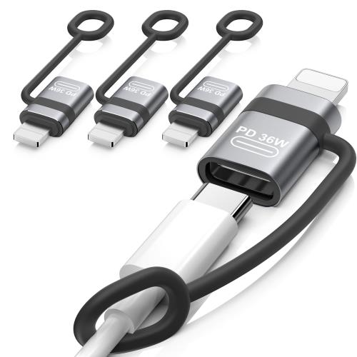 MoKo Type Cからライトニング変換用アダプタ 4枚セット 紛失防止シリコンストラップ付き Type C to ライトニング変換アダプター 480Mbps...