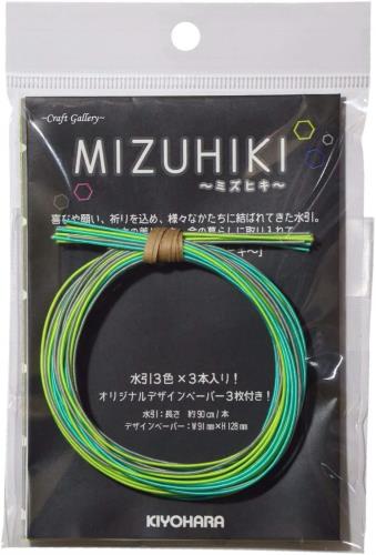 KIYOHARA Craft gallery MIZUHIKI ミズヒキ 3色 3本 アソート 約90cm/本 レシピ デザインペーパー 付き 薄墨×翡翠×黄緑 CGMA-01/02