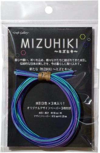 KIYOHARA Craft gallery MIZUHIKI ミズヒキ 3色 3本 アソート 約90cm/本 レシピ デザインペーパー 付き 翡翠×瑠璃色×桔梗 CGMA-01/07