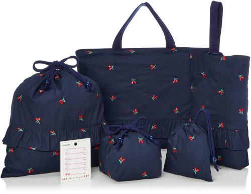 [Kiyohara] レッスンバッグ 上履き入れ 体操着袋 お弁当袋 コップ袋 KIYOHARA 刺繍5点セット 刺繍チェ..