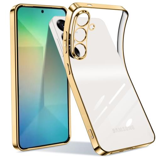 Galaxy S25 ケース クリア ギャラクシーs25 SC-51F カバー 透明 スマホケース 耐衝撃 米軍MIL規格 TPU ソフト 軽量 薄型 ストラップホール付き メッキ加工 携帯ケース （ゴールド）