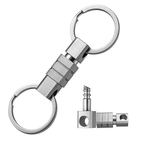 [TISUR] キーホルダー 分離型 ロック機能 クイックリリース カラビナ 着脱式 キーチェーン おしゃれ キーリング付き (チタン/長方形（1個入り）)