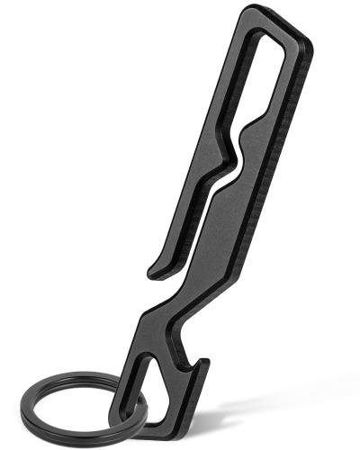 TISUR TISUR チタン キーホルダー クリップ 栓抜き カラビナ ポータブル ポケット クリップ ベルトループ フック キーリング 付き (ブラック/1個)