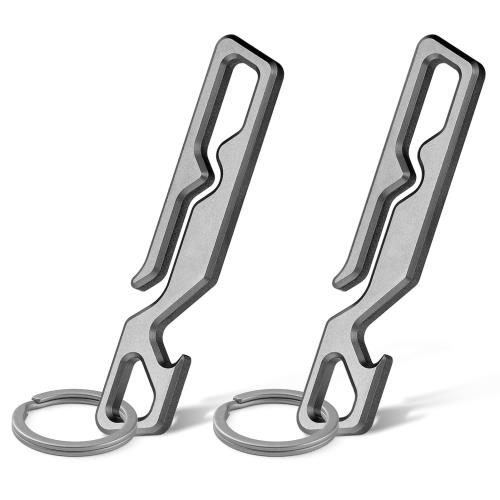 TISUR チタン キーホルダー ベルトループクリップ 栓抜き カラビナ ポータブル ポケットクリップ ベルトループ フック キーリング 付き (グレー/2個)