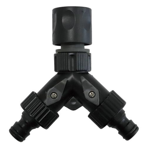グリーンライフ コネクター ホース ジョイント 2分岐コネクター コック付 園芸 洗車 ミスト 複数の用途に 水道水と純水 切替 ホースリール 高圧洗浄機 分岐 W11.2×D4×H11cm HC-05(BK/AGY)