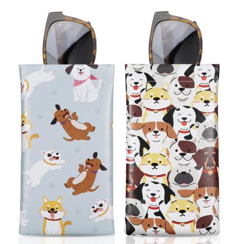 MoKo メガネケース 2点セット メガネポーチ 眼鏡収納 PU製 スプリング留め式 防滴可能 擦り傷防止 小物..