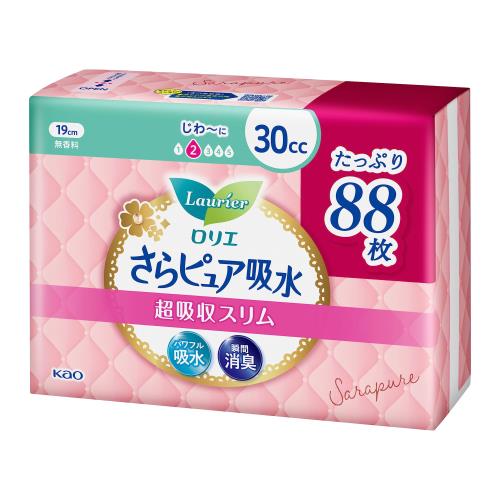 ロリエさらピュア吸水 超吸収スリム 30cc 88枚(22枚×4パック)(パンティライナー 吸水ケア 尿もれパッド) ロリエさらピュア吸水 超吸収スリム 30cc 88枚(22枚×4パック)(パンティライナー 吸水ケア 尿もれパッド)