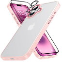 iphone 16ケース 半透明 カメラ保護とガラスフィルム付き アイフォン16ケース 耐衝撃 米軍MIL規格 アイホン16ケース マット感 黄ばみなし あいほん16ケース 指紋防止 ワイアレス充電対応 スマホケース あいふぉん16 カバー ストラップホール付き マット ピンク 6.1インチ gog
