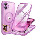 Miracase iPhone16 ケース MagSafe対応 スマホケース いPhone16 用 カバー 9H 強化ガラス 360°保護 全身バンパー保護ケース 6.1インチ フルカバー ワイヤレス充電対応 マグセーフ対応 マグネット搭載 ピンク