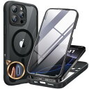 Miracase iPhone16pro ケース MagSafe対応 スマホケース いPhone16pro 用 カバー 9H 強化ガラス 360°保護 全身バンパー保護ケース 6.3インチ フルカバー ワイヤレス充電対応 マグセーフ対応 マグネット搭載 黒