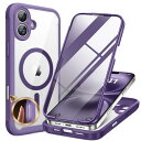Miracase iPhone16 ケース MagSafe対応 スマホケース いPhone16 用 カバー 9H 強化ガラス 360°保護 全身バンパー保護ケース 6.1インチ フルカバー ワイヤレス充電対応 マグセーフ対応 マグネット搭載 紫