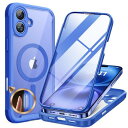 Miracase iPhone16 ケース MagSafe対応 スマホケース いPhone16 用 カバー 9H 強化ガラス 360°保護 全身バンパー保護ケース 6.1インチ フルカバー ワイヤレス充電対応 マグセーフ対応 マグネット搭載 群青