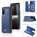Anrek新型 SONY Xperia 5 III/docomo SO-53B / au SOG05 用 背面 カードケース 手帳型 ランヤード付 背面カバー (ネイビーブルー) ソニー エクスペリア ファイブ マーク ススリー ファイブジー ドコモso53b スマホケース サイドマグネット カード収納 横置き機能 PUレザー 財