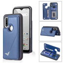 Anrek新型 FUJITSU arrows We/docomo F-51B / au FCG01 / Softbank A101FC 用 背面 カードケース 手帳型 ランヤード付 背面カバー (ネイビーブルー) ドコモf51b スマホケース サイドマグネット カード収納 横置き機能 PUレザー 財布型 携帯カバー 富士通f51b BLUE
