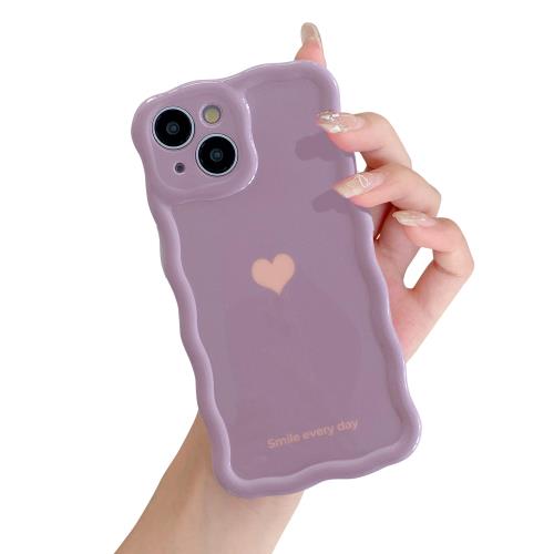 QLTYPRI iPhone 13 用 ケース TPUカバー ウェーブ おしゃれ 韓国 可愛い ハート柄 薄型 軽量 耐衝撃 スマホケース ワイヤレス充電対応 ストラップホール付き iPhone13 ケース アイフォン 13 ケース 6.1インチ 対応 - パープルのサムネイル