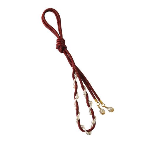 [JOMA-E Shop] 帯締め 帯飾り 飾り紐 レディース 着物小物 和装アクセサリー 浴衣 振袖 成人式 卒業式 フェイクパール 可愛い パールとビーズ (レッド)
