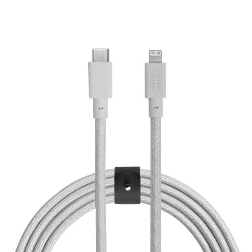 NATIVE UNION [ネイティブユニオン] Belt Cable USB-C to ライトニング データ同期 急速充電ケーブル [MFi認証] iPhone/iPad対応 (3メートル)(クラウドホワイト)