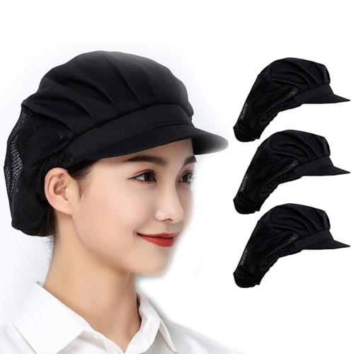 [YINKE] 衛生キャップ 3枚セット 衛生帽 帽子 給食帽 厨房用帽子 給食ぼうし 調理帽子 通気性 洗える 料理 飲食 食品 作業用 キッチン 工場 飲食店 男女兼用（ブラック）