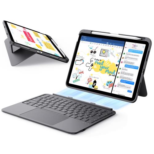 ESR iPad 第11世代(A16, 2025)/第10世代 Flex キーボードケース、iPad 10.9 用超軽量マグネット着脱式キーボード、書き込み/表示モード付き、大型精密トラックパッド、ダークグレー、日本語版