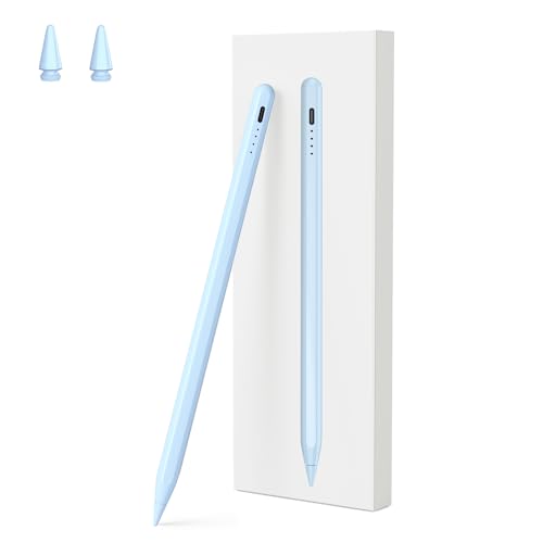 HEIGKOIK タッチペン 2018-2024用 iPadペンシル 急速充電 スタイラスペン 高感度 極細 傾き感知/磁気吸着/誤作動防止機能対応 iPad Pro 11/12.9インチ、iPad Pro 11/13インチ(M4)、iPad 6/7/8/9/10、iPad Air 3/4/5、iPad Air 11/13インチ(M2)、iPad Mini 5/6に対応 (ブルー)