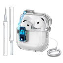 HEIGKOIK AirPods 第4世代 ケース ロック付き マグネット式自動ロック Airpods4 ケース クリア (USB-C対応) 一体型 指紋防止 耐衝撃 ワイヤレス充電対応 保護カバー カラビナ付き イヤホン掃除道具付き (グレー, Airpods 4)(2)