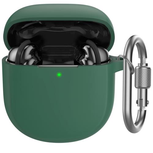 AhaStyle Bose QuietComfort Ultra Earbuds/Earbuds II ケース [前のLEDライトが見える] シリコンカバー 耐衝撃 メタル カラビナ付き 紛失防止 Bose QuietComfort Ultra Earbuds/Earbuds II 適用 (グリーン)