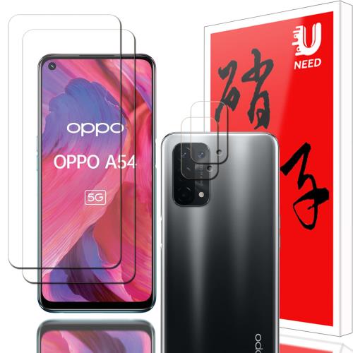 2+2枚セットUNEED OPPO A54 5G 用のガラスフィルム(2枚)+カメラフィルム(2枚)OPG02 用の フイルム 強化液晶保護フィルム ワンタッチ...