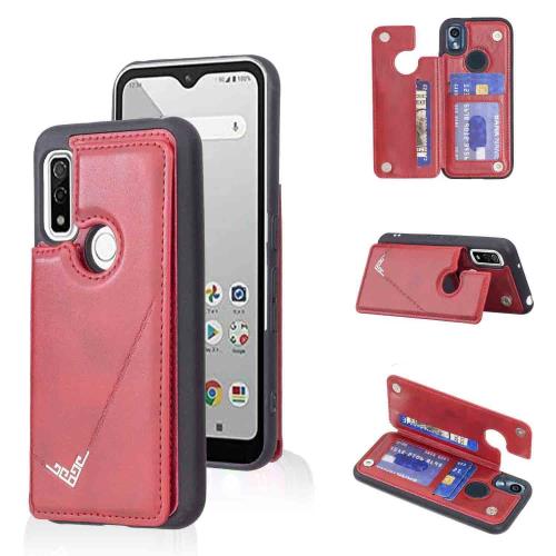 Anrek新型 FUJITSU arrows We/docomo F-51B / au FCG01 / Softbank A101FC 用 背面 カードケース 手帳型 ランヤード付 背面カバー (レッド) ドコモf51b スマホケース サイドマグネット カード収納 横置き機能 PUレザー 財布型 携帯カバー 富士通f51b RED