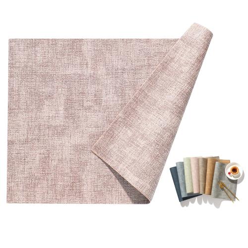 Univo Colors ランチョンマット 高質PUレザー 6枚セット おしゃれ 華やか 飾り 清潔しやすい 家庭用 レストラン用 丸洗いOK 撥水 防汚 断熱 滑り止め （43cm×30cm、6セット、ピンク）