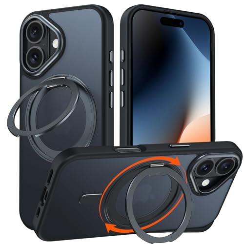 iPhone 16 適用 ケース Magsafe対応 アイフォン16 カバー 360°回転スタンド Uovon スマホケース アイホン16 携帯ケース ワイヤレス充電 車載ホルダー 対応 ストラップ穴付き 半透明 指紋防止 黄变防止 ・ ブラック iPhone 16 適用 ケース Magsafe対応 アイフォン16 カバー 360°回転スタンド Uovon スマホケース アイホン16 携帯ケース ワイヤレス充電 車載ホルダー 対応 ストラップ穴付き 半透明 指紋防止 黄变防止 ・ ブラック