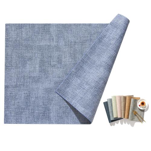 Univo Colors ランチョンマット 高質PUレザー 6枚セット おしゃれ 華やか 飾り 清潔しやすい 家庭用 レストラン用 丸洗いOK 撥水 防汚 断熱 滑り止め （43cm×30cm、6枚セット, ブルー）