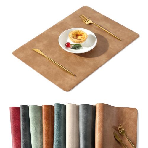 Univo Colors ランチョンマット 高質PUレザー 北欧 撥水 防汚 断熱 滑り止め 丸洗いOK 清潔しやすい 華やか 飾り 家庭用 レストラン用（ラインブラウン,43cm×30cm, 6枚セット）