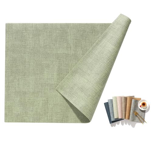 Univo Colors ランチョンマット 高質PUレザー 4枚セット おしゃれ 華やか 飾り 清潔しやすい 家庭用 レストラン用 丸洗いOK 撥水 防汚 断熱 滑り止め （43cm×30cm、4セット, ライトグリーン）