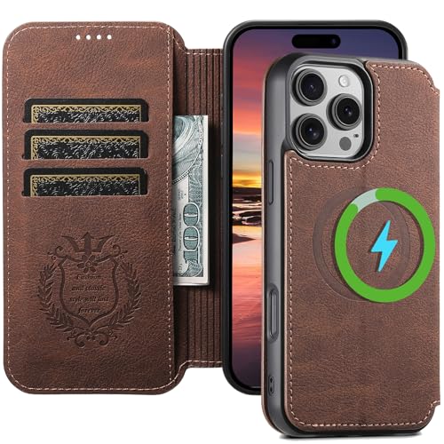 JCGOOD iPhone 16 ケース 手帳型 MagSafe対応 いphone16 ケース マグセーフ ワイヤレス充電対応 カード収納 アイフォン16 カバー 手帳 スタンド機能 財布型 カード入れ マグネット式 本革 レザー レトロ調 スマホケース 耐衝撃 全面保護 携帯ケース アイホン16 6.1 インチ用