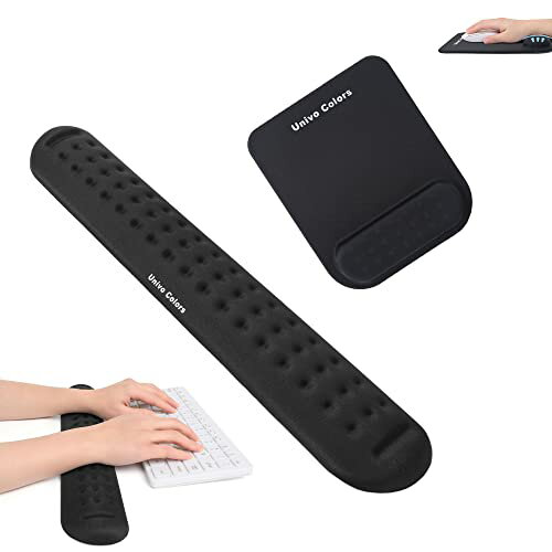 UnivoColors リストレスト一体型マウスパッド/キーボードリストレスト 2点セット 人間工学デザイン 手首置き 疲労低減 柔らかい素材 ストレス解放 マッサージホール付き 通気性 あり 肌に刺激なし(ブラック)