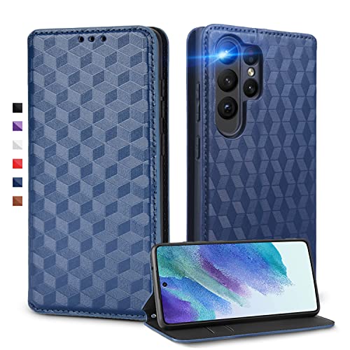 UnivoColors Galaxy S23 Ultra (SC-52D/SCG20) 手帳型ケース 高級合皮 カード収納 マグネット開閉 スタンド機能 ストラップホール付き TPUソフトバンパー 全面保護 カメラ保護 衝撃吸収 ビジネス おしゃれ カバー(ブルー) N1