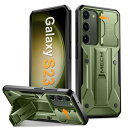 Tongate Samsung Galaxy S23用のスライディングカメラカバーとスクリーンプロテクター付きのケース、10フィートのミリタリードロップ保護頑丈な衝撃吸収S23用のキックスタンド付きタフなケース、グリーン