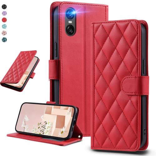 UnivoColors Sony Xperia 10 VI(SO-52E/SOG14/XQ-ES44)キルティグレザー調 手帳型ケース エレガント 高質PU マグネット開閉式 カード収納機能 スタンド機能 液晶全面保護 レンズ保護 ストラップ付属(レッド)