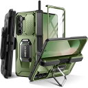 TONGATE for Z Fold 6 ケース、リングスタンド、内蔵Sペンホルダー&ガラススクリーンプロテクター サムスンギャラクシーZ Fold 6 2024用スライドカメラカバー&ベルトクリップ付き耐衝撃頑丈Z6スマホケース、グリーン