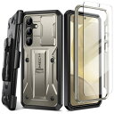Tongate Samsung Galaxy S24 ケースキックスタンド付き、スライド式カメラカバー内蔵&ベルトクリップ付き、全身ミリタリーグレードの耐衝撃性Galaxy S24携帯ケース(2024)スクリーンプロテクター付き、グレー