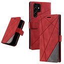 UnivoColors Galaxy S25 Ultra (SC-52F/SCG32) 手帳型ケース 対応 カード収納 ストラップ付き スタンド機能 マグネット開閉 落下防止 全面保護 (レッド)