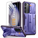Tongate Samsung Galaxy S23用のスライディングカメラカバーとスクリーンプロテクター付きのケース、10フィートのミリタリードロップ保護頑丈な衝撃吸収S23用のキックスタンド付きタフなケース、パープル