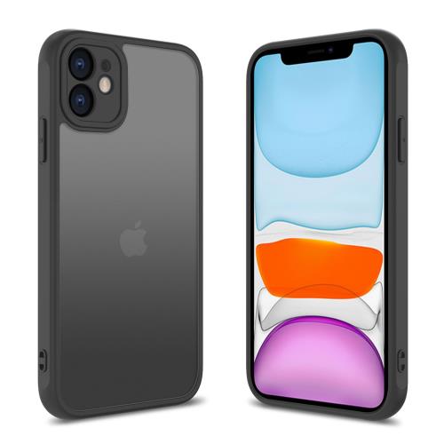 iPhone 11 ケース 半透明 耐衝撃 軽量 薄型 PC 滑り止め マット感 米軍MIL規格 ストラップホール付き ワイアレス充電対応 スマホカバー EUMADOVE (ブラック, iPhone 11)