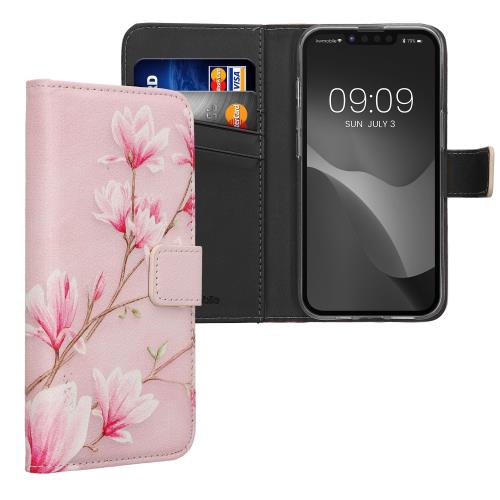 kwmobile スマホケース Apple iPhone 16e対応 ケース - 手帳型 カード収納 スタンド 合成皮革 モクレンデザイン