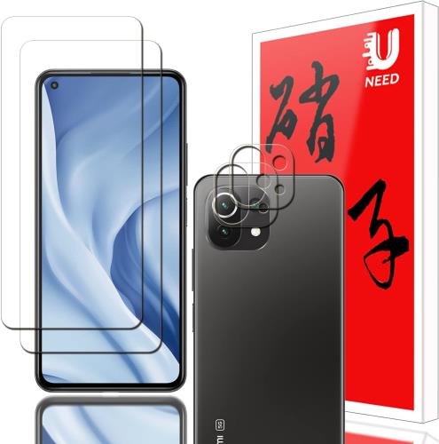 2+2枚セットUNEED Xiaomi Mi 11 Lite 5G 用のガラスフィルム(2枚)+カメラフィルム(2枚)Mi 11 lite 5g 用の フイルム...