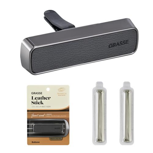 BULLSONE (ブルズワン) 車用 芳香剤 Grasse Leather Stick-Scent Wood エアコン取り付け BU25 レザー調 ACフレグランス 香りScent Wood 詰め替えリフィル2本付き セイワ(SEIWA)